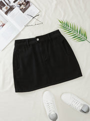 Denim Mini Skirt with Pockets and Side Slit