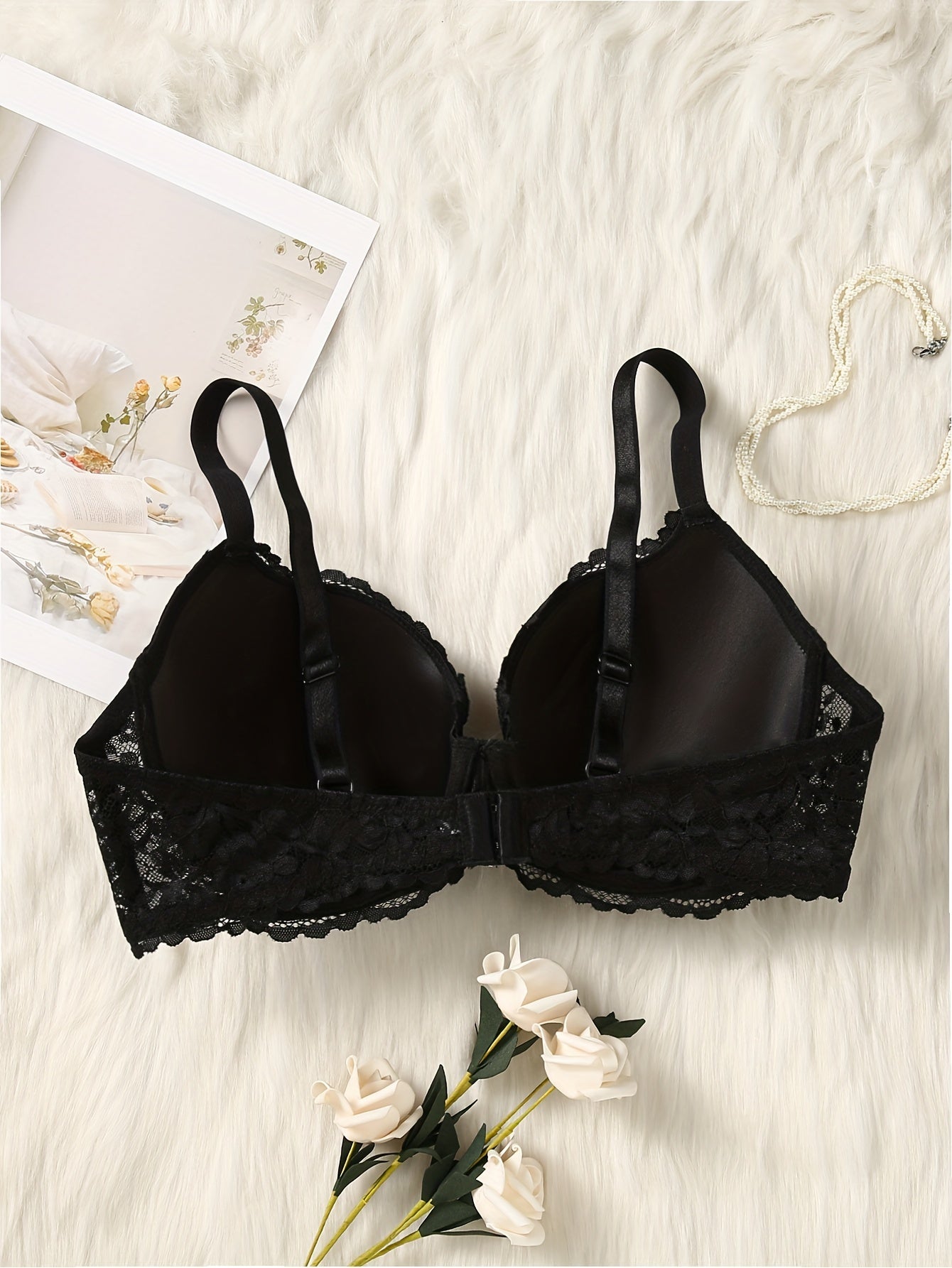  Bra Women's Plus Floral Lace Tassel Molded Cup Full Cover Comfort Bra