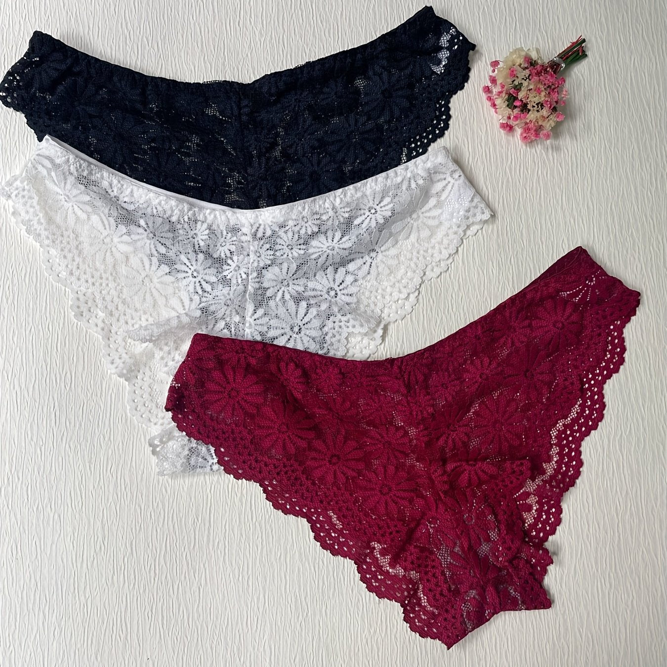 3pcs Lace Briefs- Comfy & Breathable Panties Women's Lingerie
