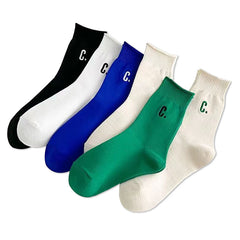 6 Pairs Letter Embroidery Crew Socks for Women