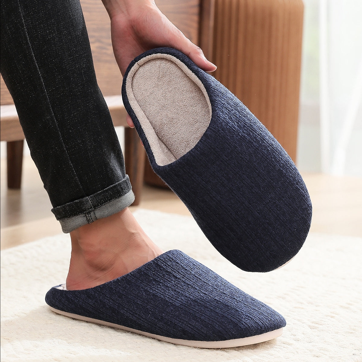 Men's Cozy Fuzzy Slides Soft Slippers Plush Comfy Non-slip Home Shoes