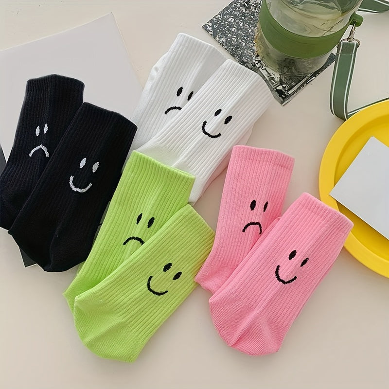 8 Pairs Funny Expression Print Women's Mid Tube Socks Stockings
