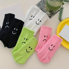 8 Pairs Funny Expression Print Women's Mid Tube Socks Stockings