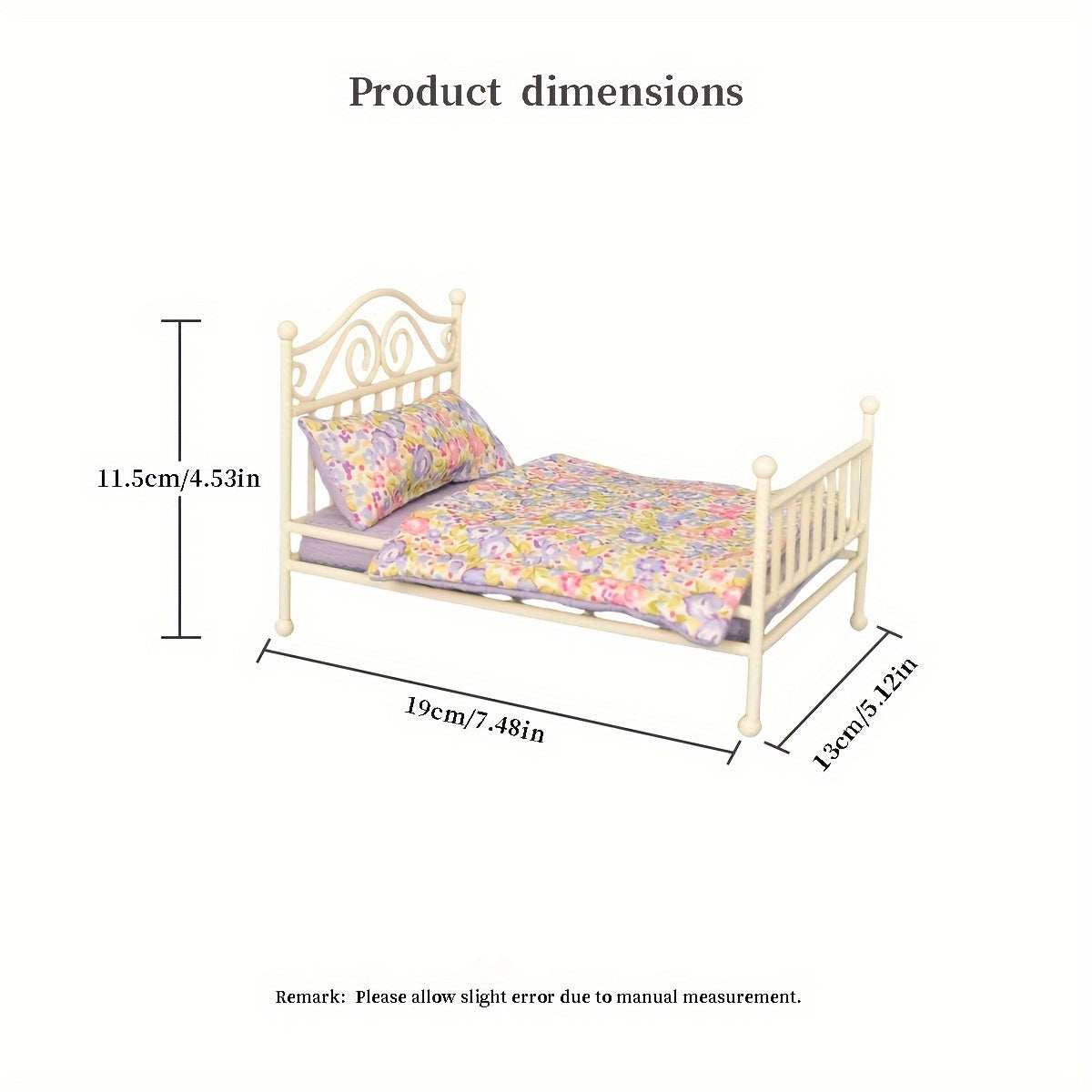 Dollhouse Metal Bed 1:12 Scale Iron Construction with Bedding