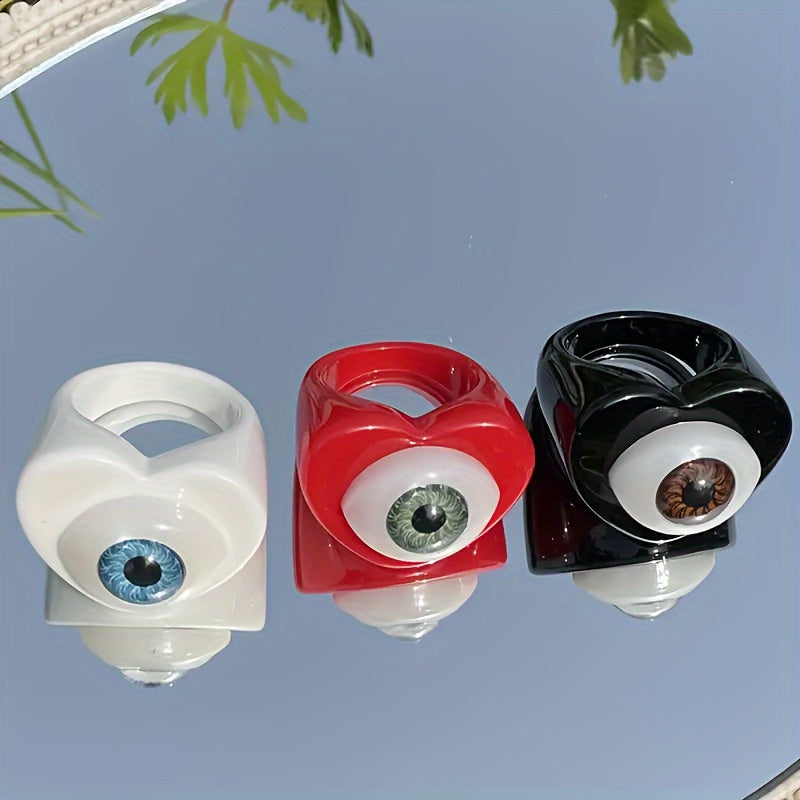 3pcs Gothic Punk Resin Acrylic Ring Evil Eyes Hearts Candy Lucky Eye Jewelry