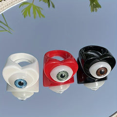 3pcs Gothic Punk Resin Acrylic Ring Evil Eyes Hearts Candy Lucky Eye Jewelry