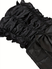 Ruffle Corset Bustier Front Buckle Lace Up Puff Sleeve Body Shaper