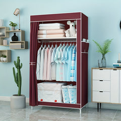 2 Layer Clothes Storage Cabinet With Dustproof Curtain Plastic Storage Rack