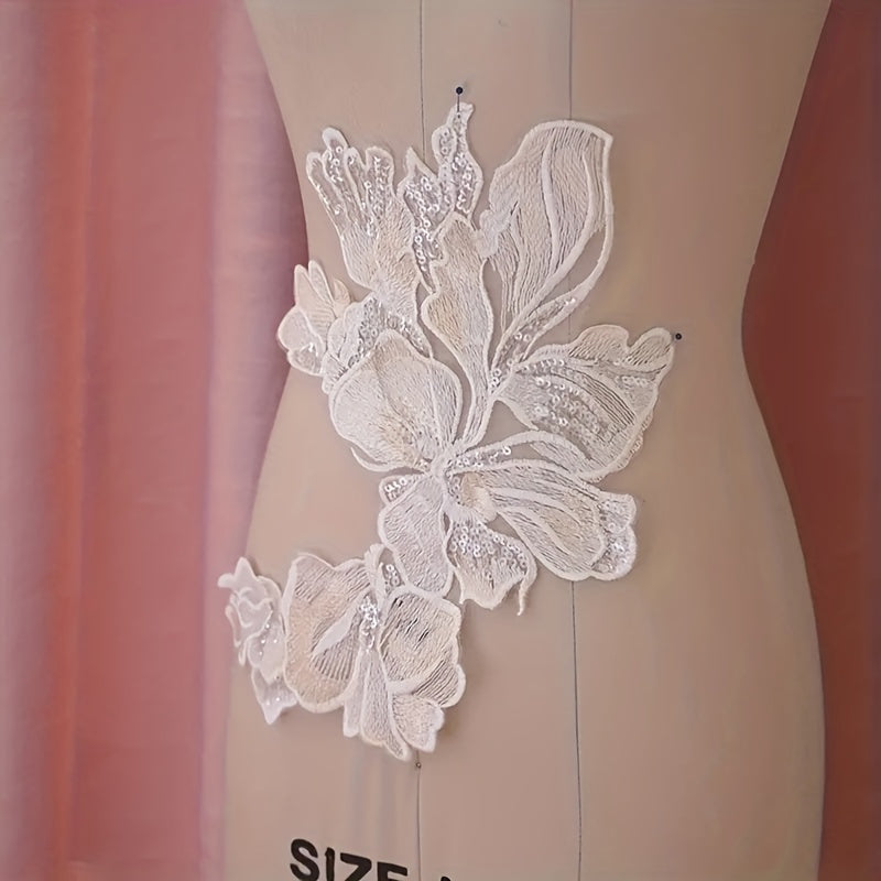 Champagne Wedding Dress Lace Embroidered Flower Patch Sticker