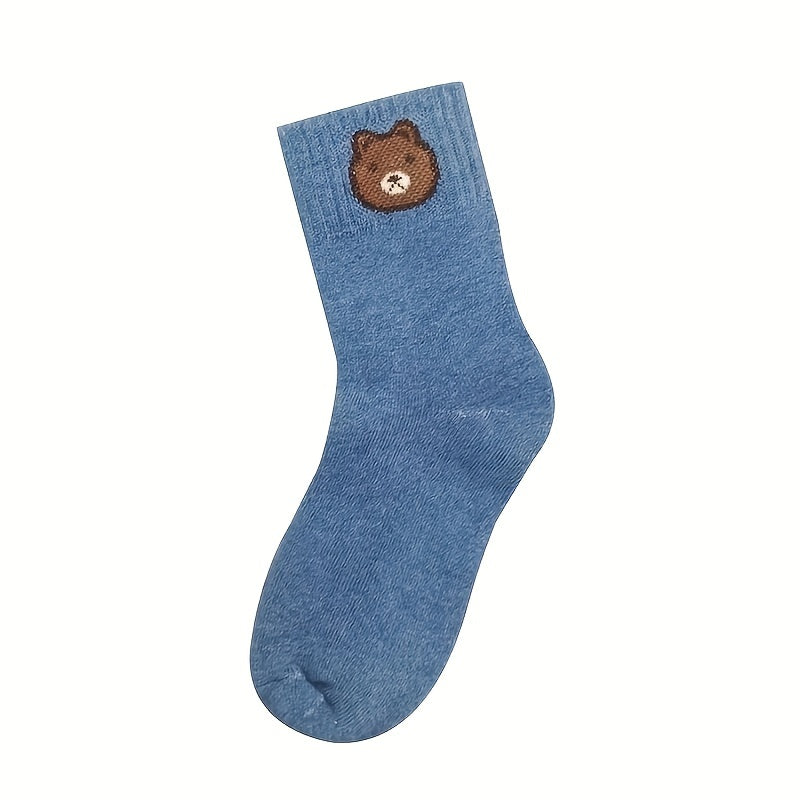 4 Pairs Cartoon Bear Print Socks Women's Mid Tube Stockings