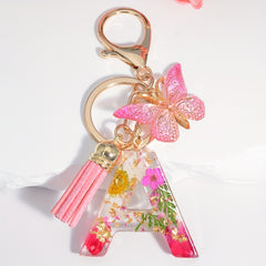 Initial Letter Keychain Dried Flower Butterfly Charm Gift