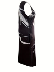  Colorblock Print Maxi Tank Dress With Pockets