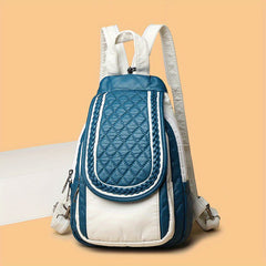 Quilted Large Capacity Backpack Soft PU Leather Lightweight School Bag