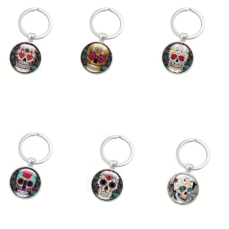 Mexican Sugar Skull Time Gem Keychain Pendant