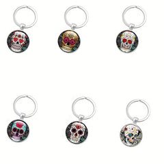 Mexican Sugar Skull Time Gem Keychain Pendant