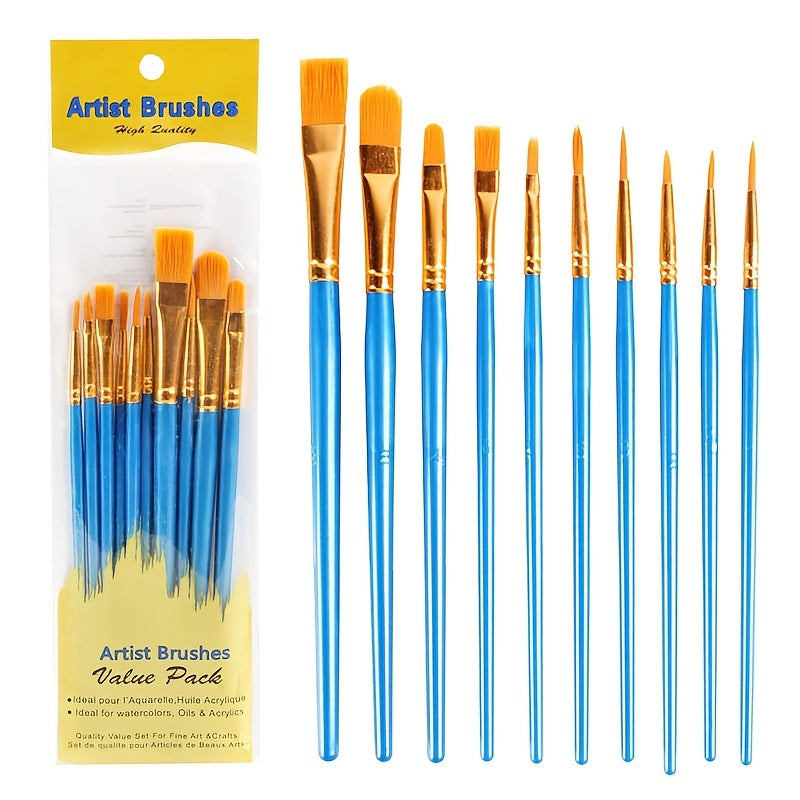 10pcs Watercolor Gouache Painting Brush Set Round Pointed Hook Pen Hair Brushes