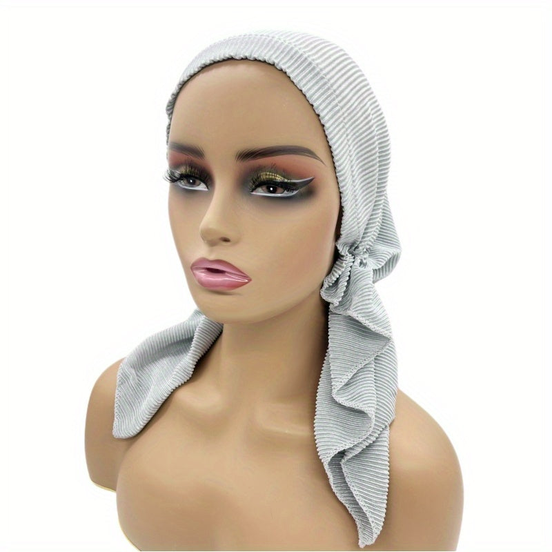 Striped Embossed Elastic Turban Solid Head Wraps Casual Lightweight Headscarf