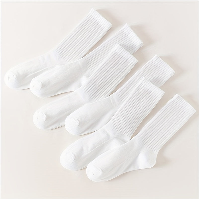 6 Pairs Women's Mid Tube Socks, Solid Color Comfy & Breathable Stockings