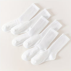 6 Pairs Women's Mid Tube Socks, Solid Color Comfy & Breathable Stockings