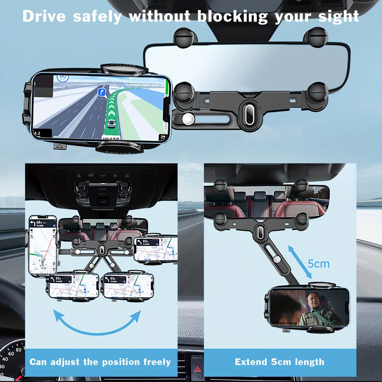 Car Rear View Mirror Phone Holder Mount