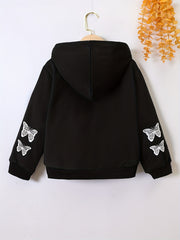 Girls Butterfly Print Zip Front Hoodie Sweatshirt Cardigan