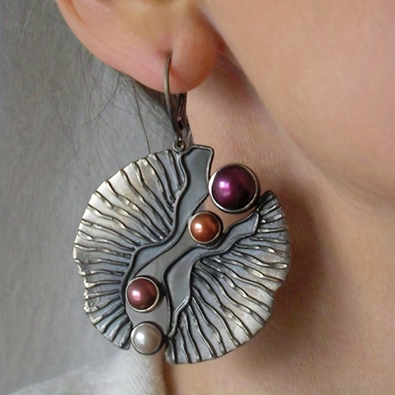 Exaggerated Shell Fan Earrings with Faux Pearls