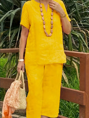  Solid Short Sleeve Top & Wide Leg Pants Set