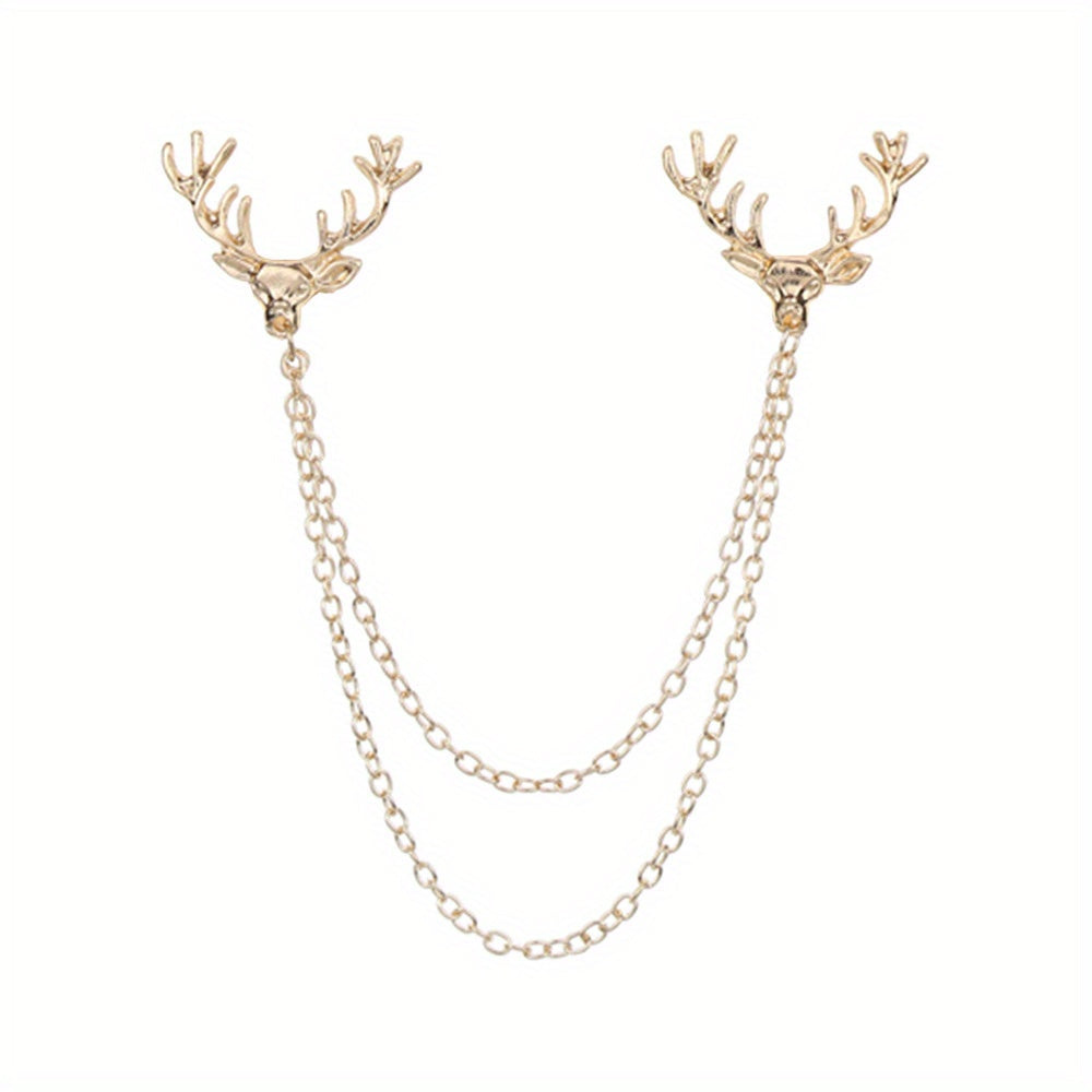 Deer Horn Chain Brooch Zinc Alloy Chain Tassel Brooch Pin
