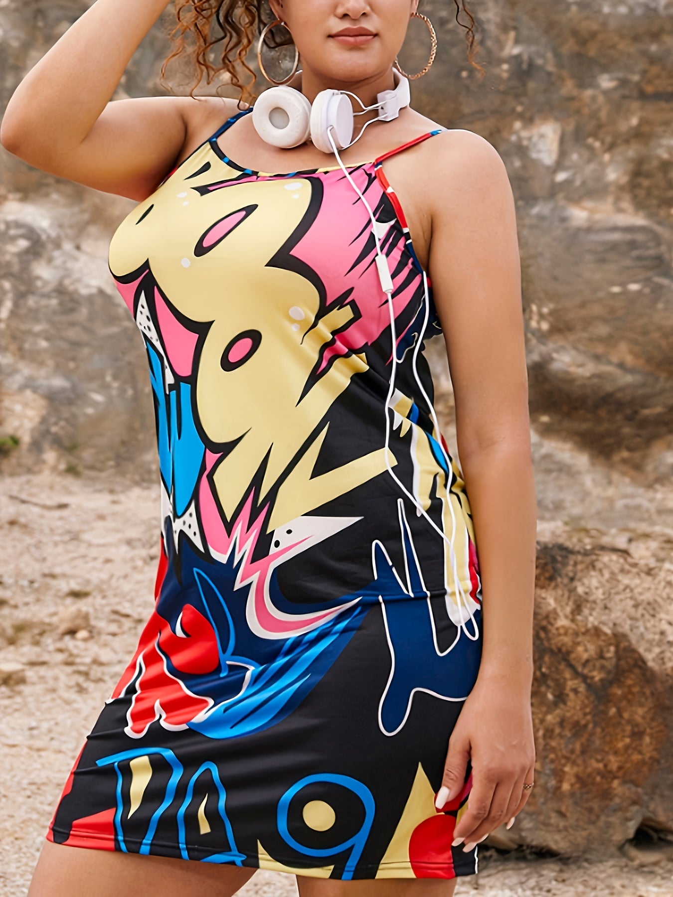  Pop Art Print Bodycon Mini Dress