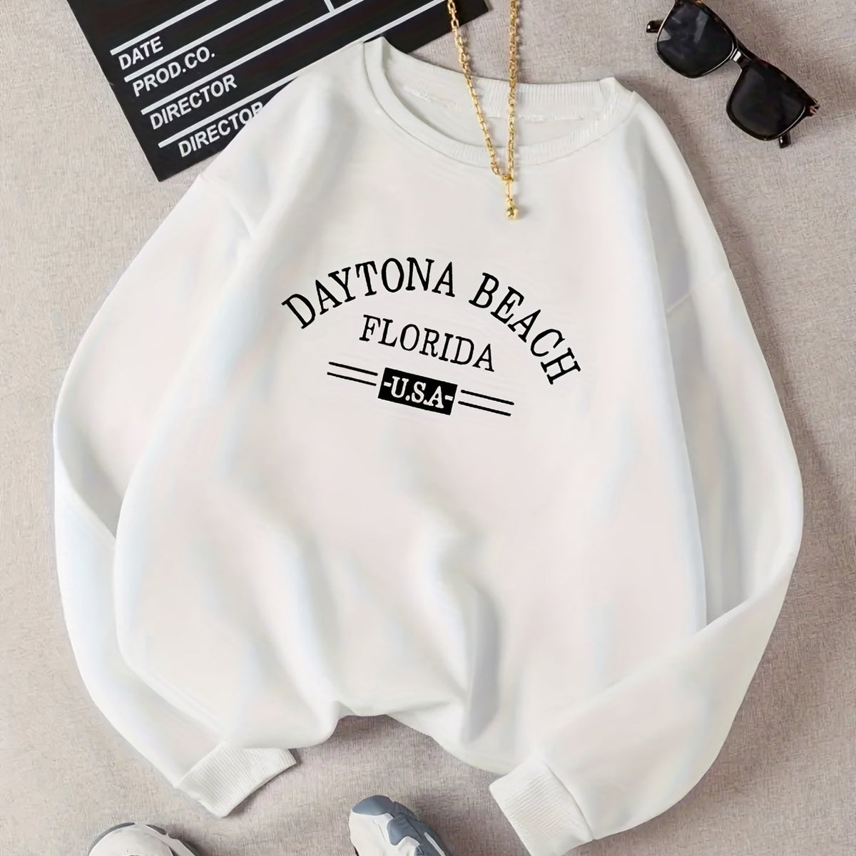Letter Print Crew Neck Sweatshirt for Women