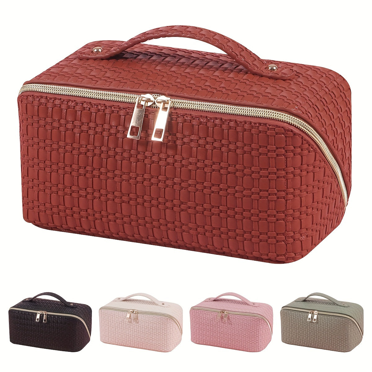 Embossed PU Leather Makeup Storage Bag Zipper Top Handle