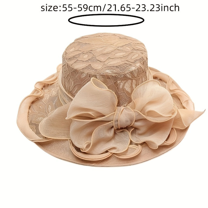 Ruffles Wide Brim Sun Hat Solid Organza Lace Bowknot Derby Hat