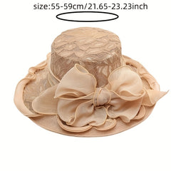 Ruffles Wide Brim Sun Hat Solid Organza Lace Bowknot Derby Hat