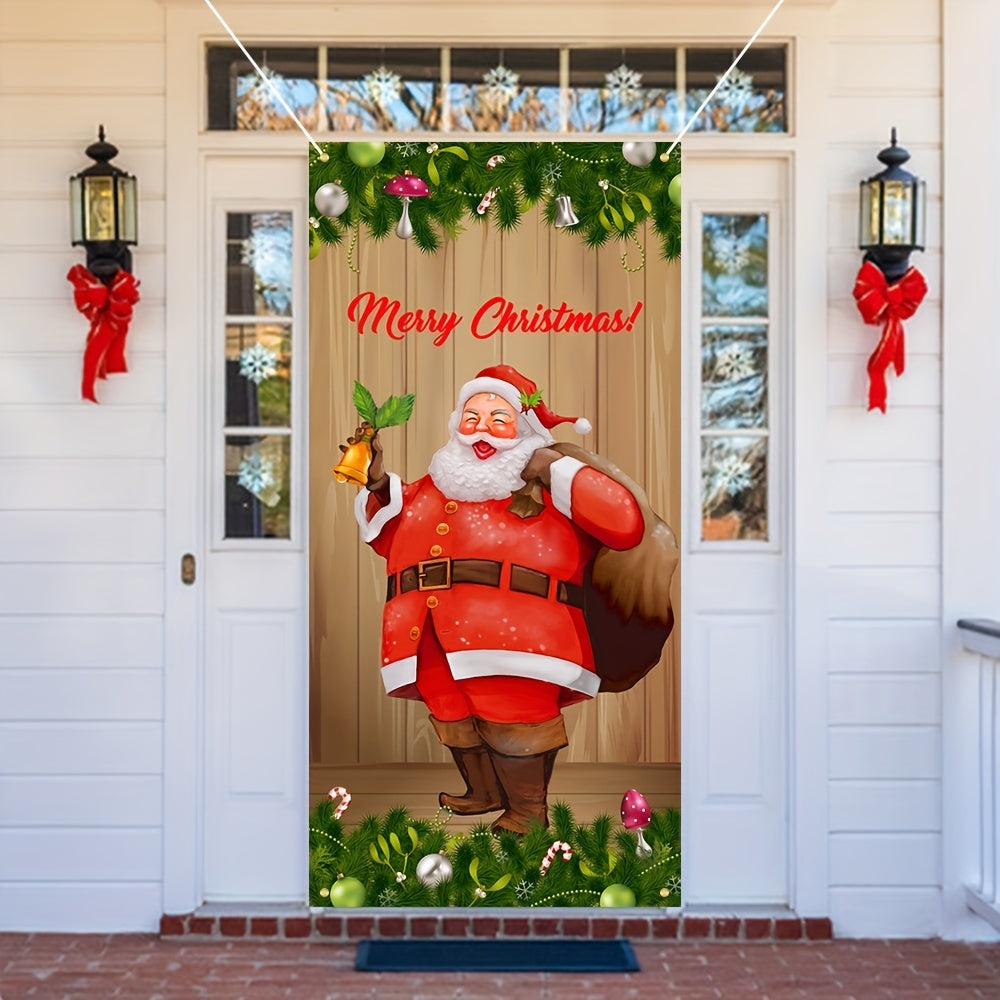 Christmas Polyester Door Curtain Flag Retro Santa Claus Decoration