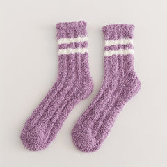 4 Pairs Striped Fuzzy Socks Warm & Cozy Floor Socks Women's Stockings