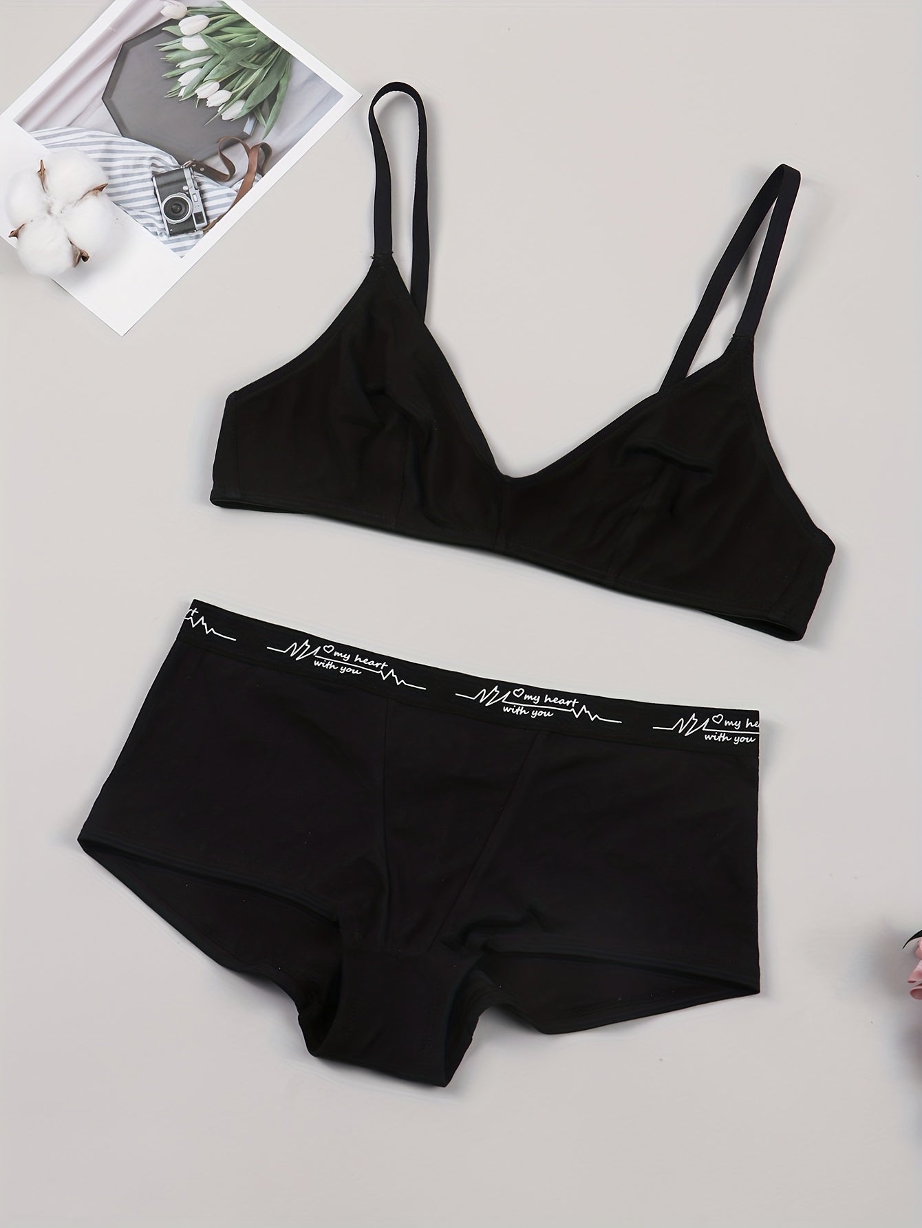 2 Sets Letter Print Bra & Panties Lingerie Set Women's Underwear