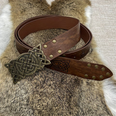 Viking Embossed Plate Buckle Belt Medieval Leather Embossed Belt