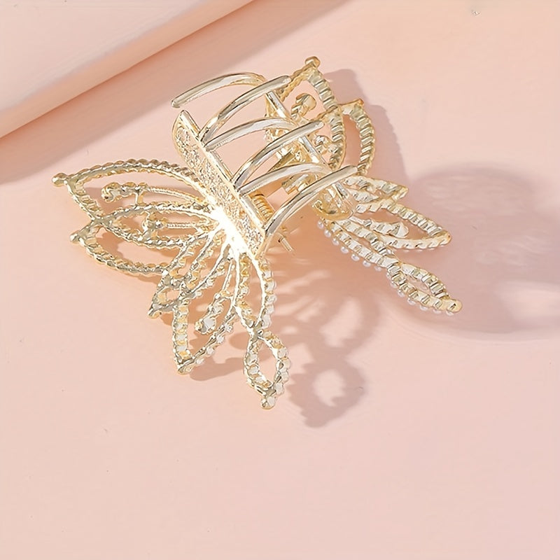 Golden Rhinestone Butterfly Hair Claw Clip Strong Hold Grip Hair Jaw Clip