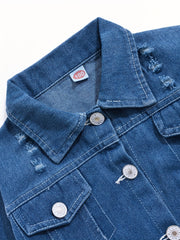 Boys Casual Shoes Print Denim Jacket Button Down Coat