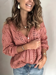 Solid Knit Cardigan Button Front Long Sleeve Sweater