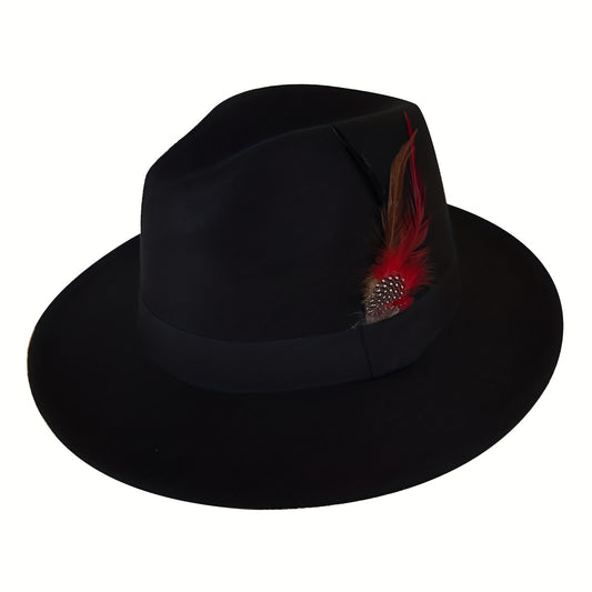 Wide Birm Fedora Hat Feather Decor Felt Hat