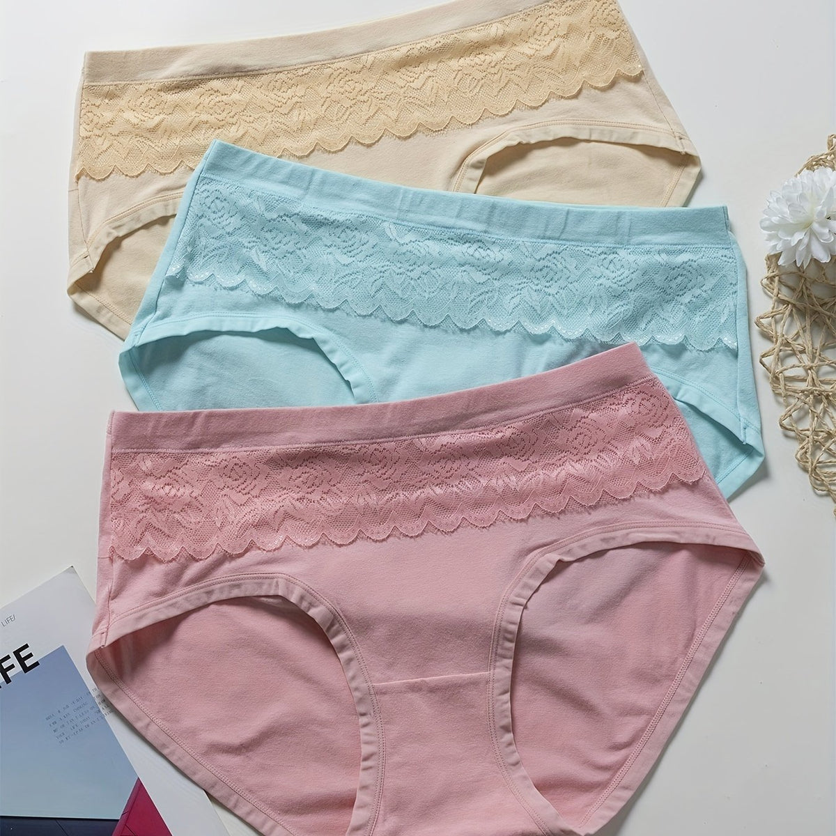 3 Pack Plus Size Lace High Waist Panties Set