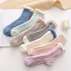 Colorblock Fuzzy Socks Warm Mid Tube Socks Women's Stockings