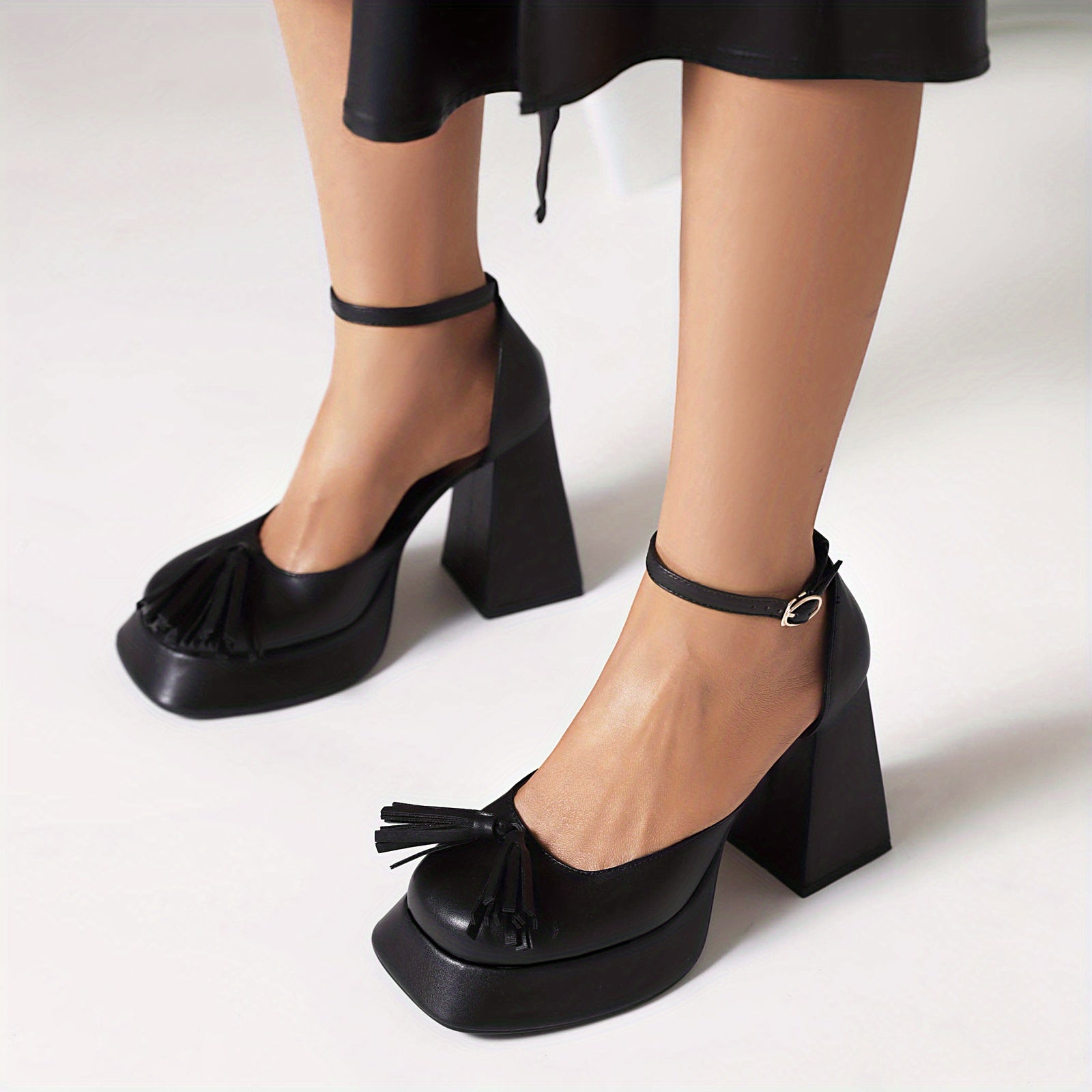 Women's Tassel Block Heels Platform Pumps