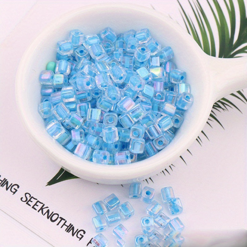 88pcs 4mm Square Fantasy Dyed Heart Glass Beads for DIY Earrings Bracelet