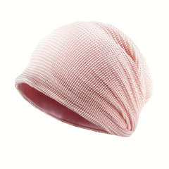 Plaid Hollow Beanie Elastic Lightweight Skull Cap For Women