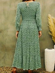  Ditsy Floral Print Lantern Sleeve Maxi Dress