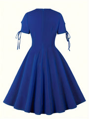  Solid Knot Short Sleeve Casual Dress