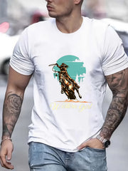 Old West Cow Girl Print Men's Graphic T-shirt for Summer