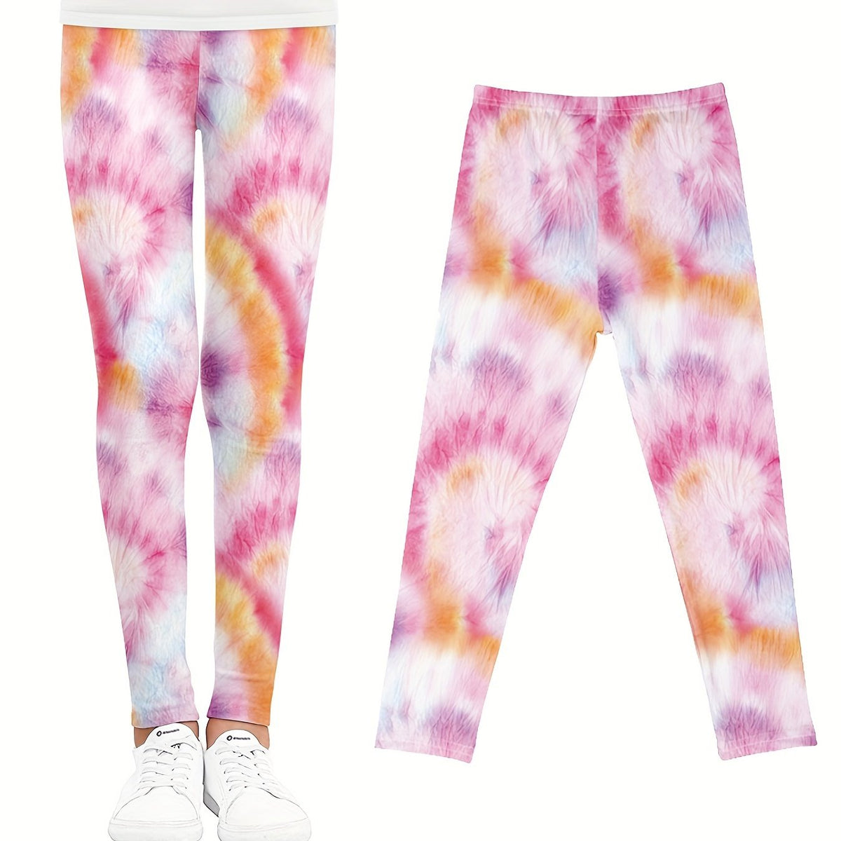 Girls Tie Dye Fleece Leggings Footless Tights Anti-Mosquito Pants